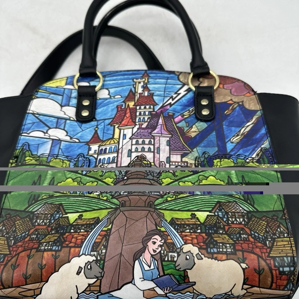 Disney Loungefly Beauty and the Beast Stained Glass Satchel Crossbody Bag EUC